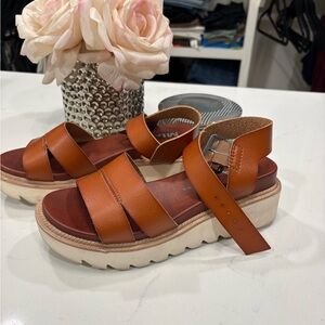 MIA Leather Cognac Brown Platform Sandals